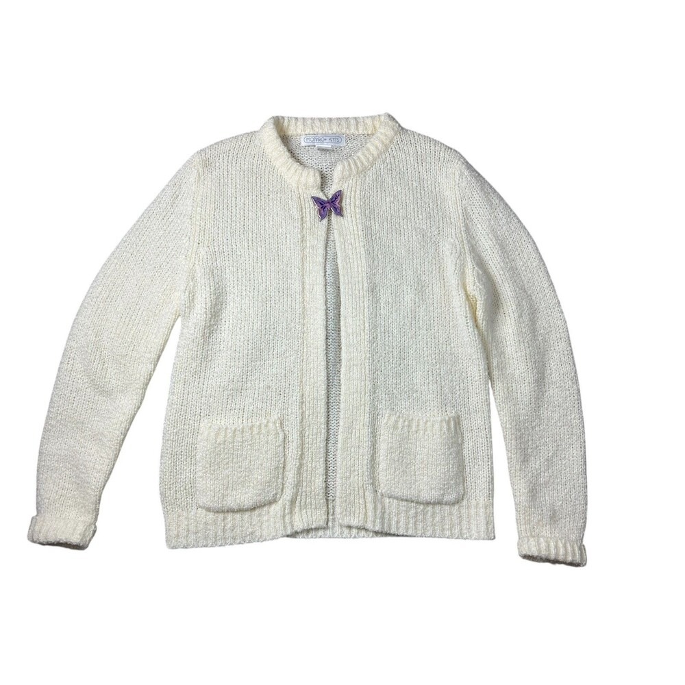 Vintage Women's Monarch Knits Ivory Cream Open Cardigan Sweater Size L Cottage